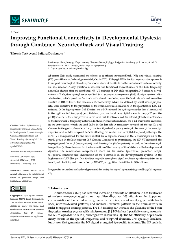 (PDF) Improving Functional Connectivity in Developmental Dyslexia ...