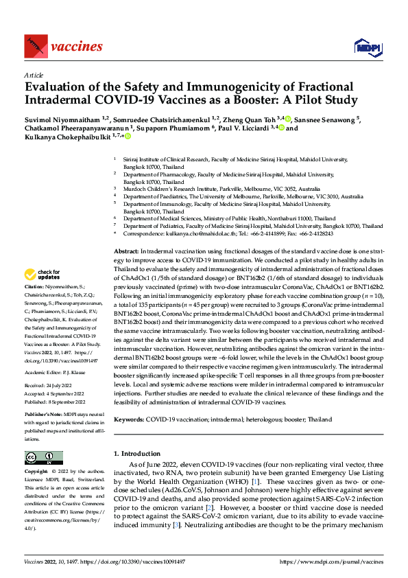 (PDF) Evaluation of the safety and immunogenicity of fractional ...