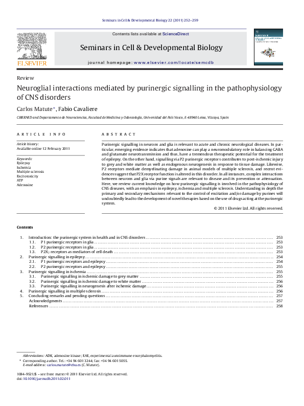 (PDF) Neuroglial interactions mediated by purinergic signalling in the ...