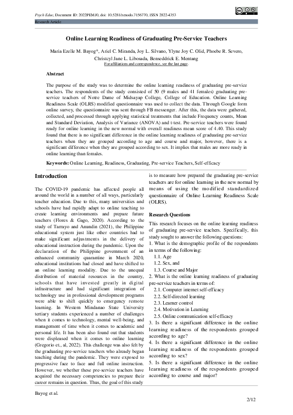 (PDF) Online Learning Readiness of Graduating Pre-Service Teachers