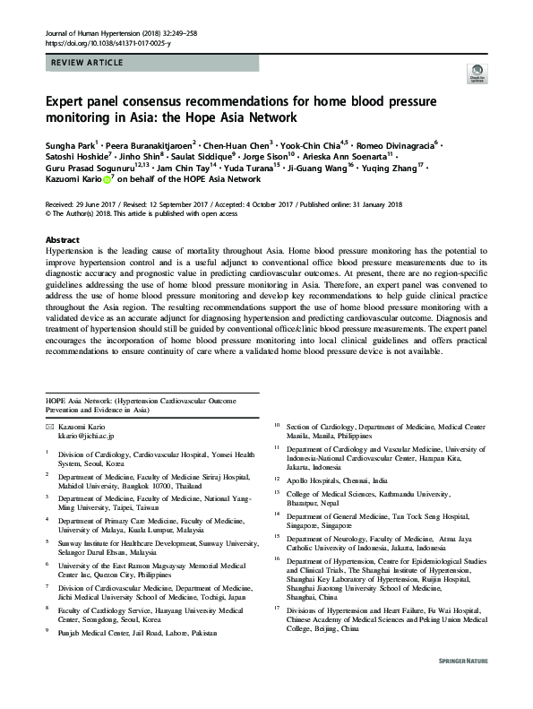(PDF) Expert panel consensus recommendations for home blood pressure ...