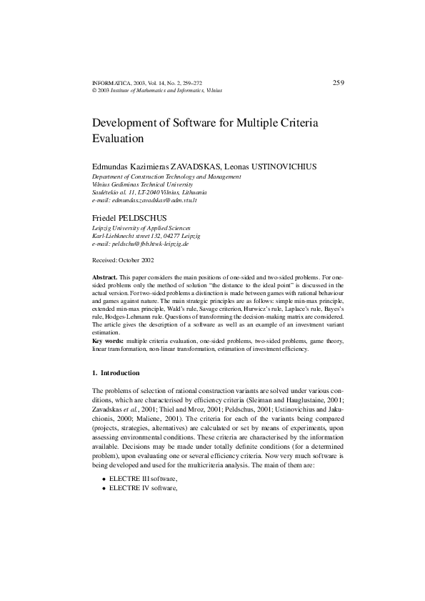 (PDF) Development of Software for Multiple Criteria Evaluation