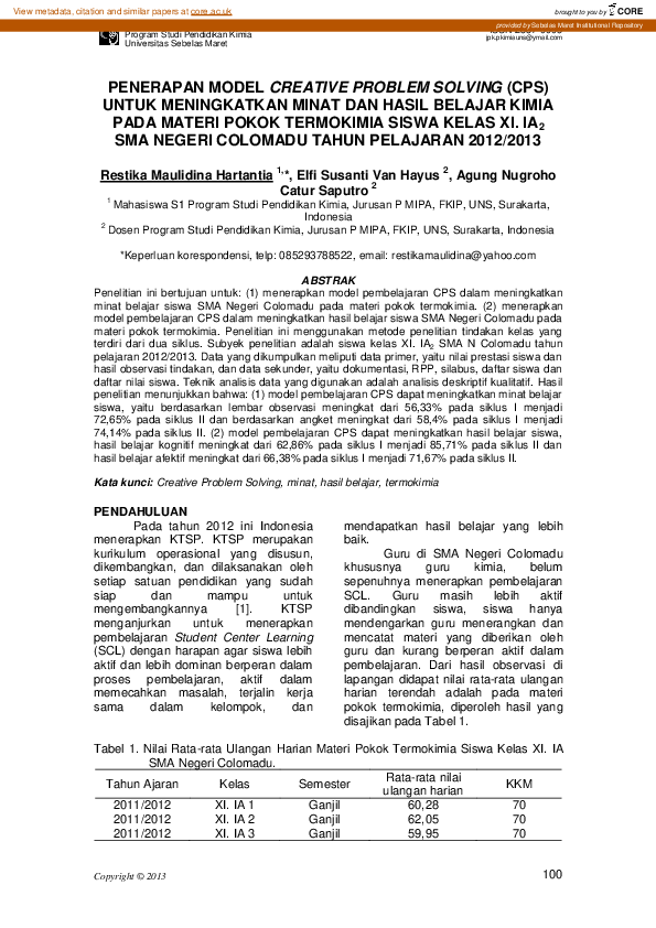 (PDF) Penerapan Model Creative Problem Solving (CPS) Untukmeningkatkan ...