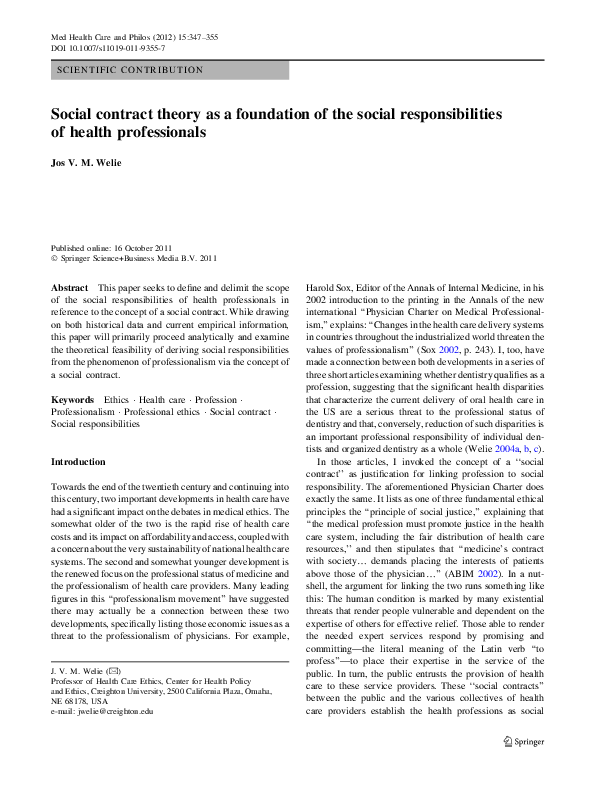 (PDF) Social contract theory as a foundation of the social ...
