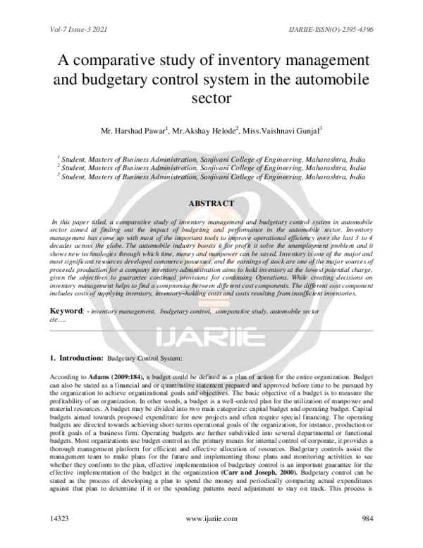 (PDF) A comparative study of inventory management and budgetary control ...