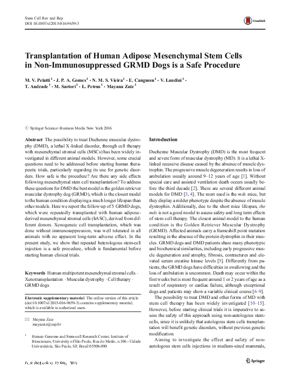(PDF) Transplantation of Human Adipose Mesenchymal Stem Cells in Non ...