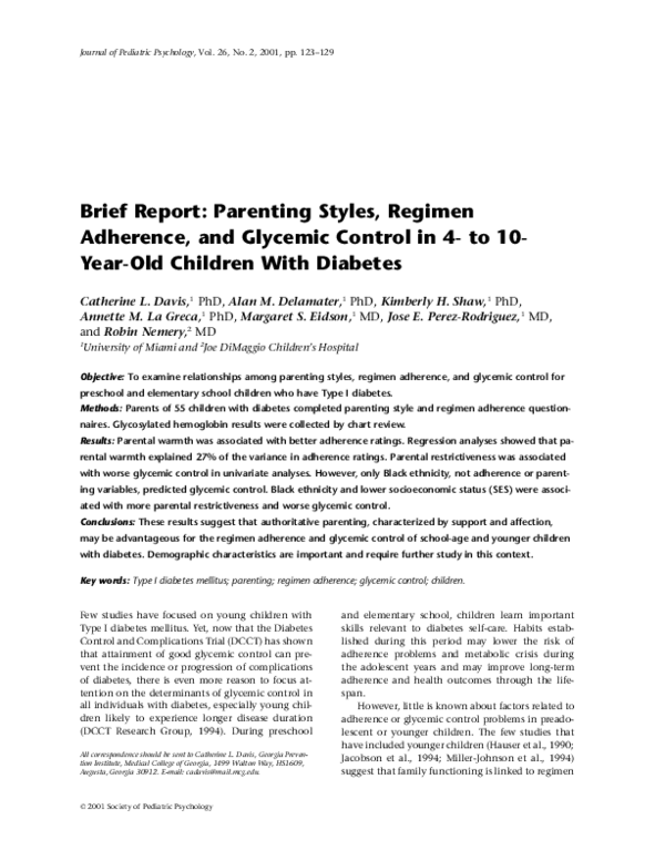 (PDF) Brief report: Parenting styles, regimen adherence, and glycemic ...
