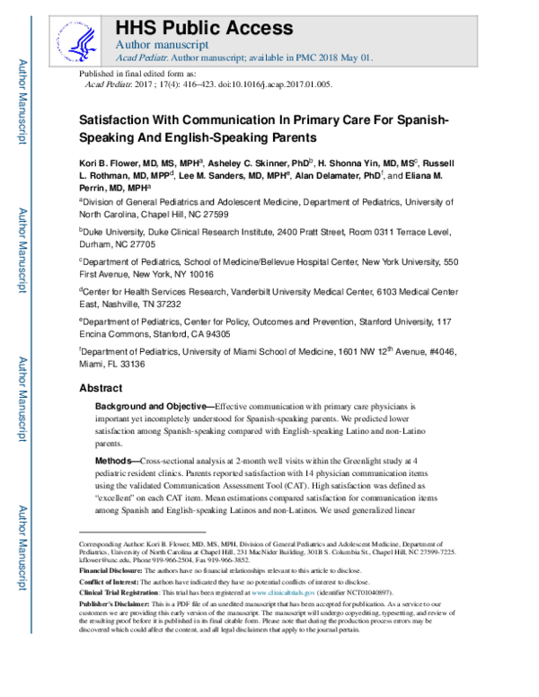 (PDF) Satisfaction With Communication In Primary Care For Spanish ...