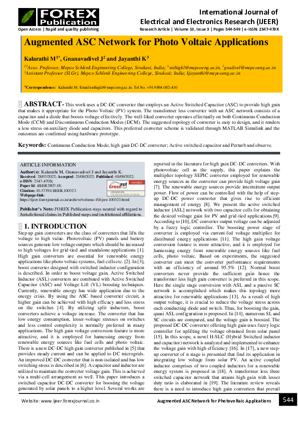 (PDF) Augmented ASC Network for Photo Voltaic Applications