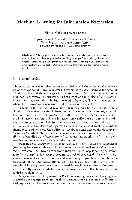 (PDF) Machine learning for information extraction