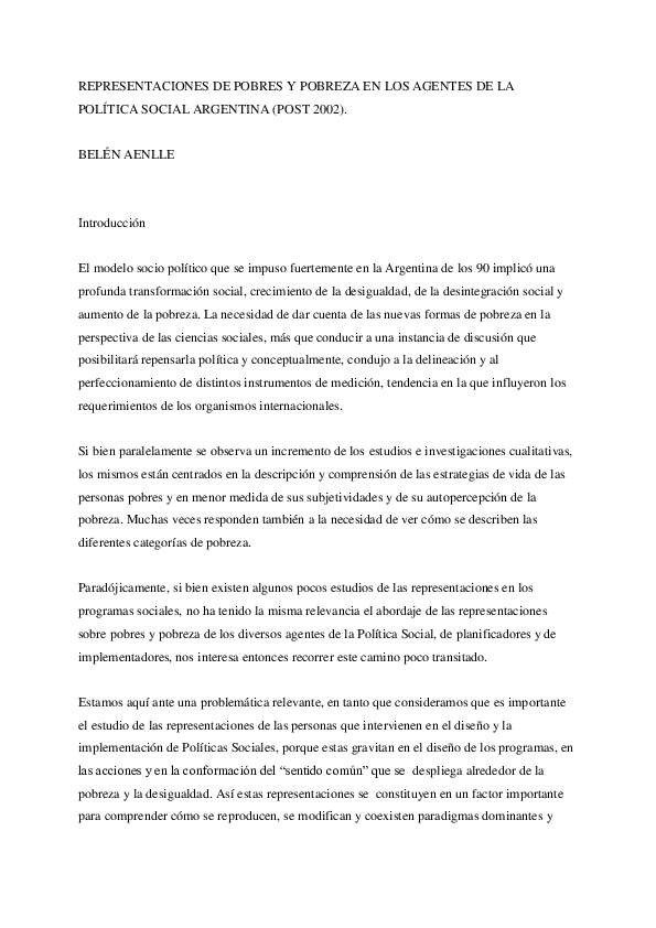 (PDF) Representaciones de pobres y pobreza en los agentes de la ...
