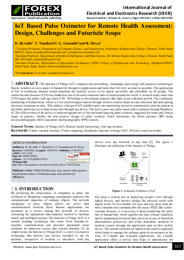 (PDF) IoT Based Pulse Oximeter for Remote Health Assessment: Design ...