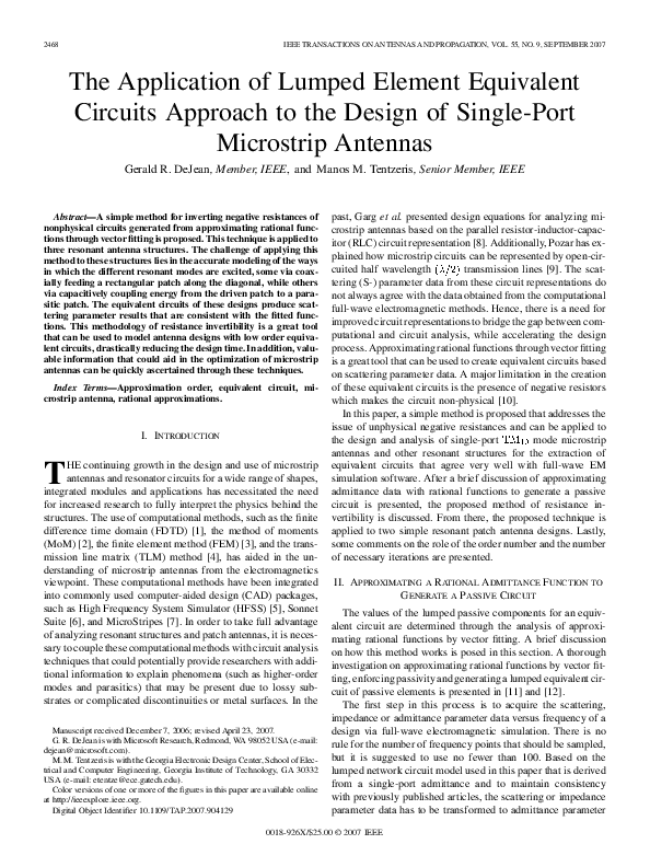 (PDF) The Application of Lumped Element Equivalent Circuits Approach to ...
