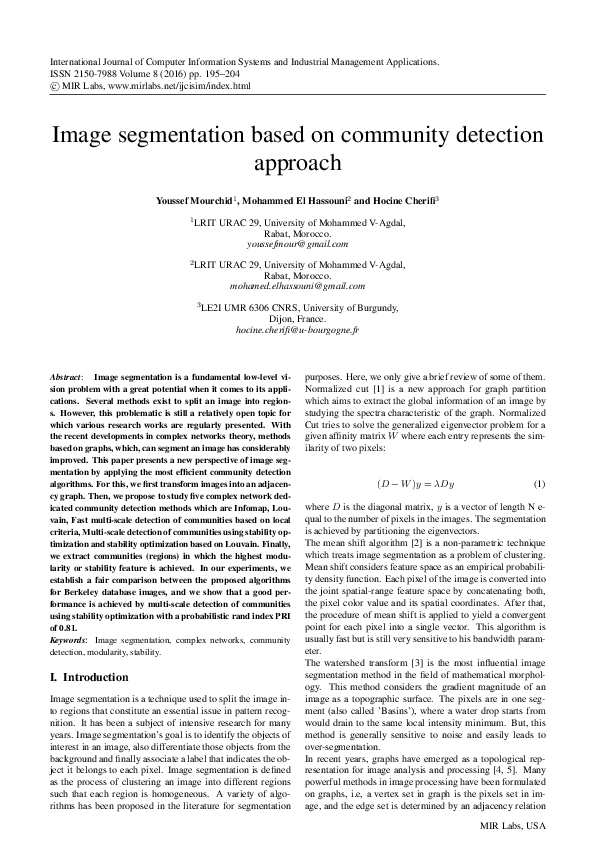 (PDF) Image segmentation based on community detection approach