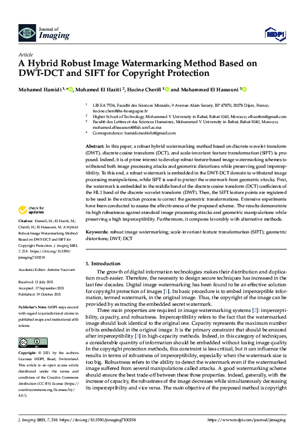 (PDF) A Hybrid Robust Image Watermarking Method Based on DWT-DCT and ...