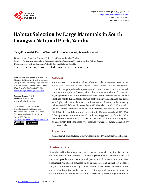 (PDF) Habitat Selection by Large Mammals in South Luangwa National Park ...