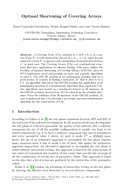 (PDF) Optimal Shortening of Covering Arrays