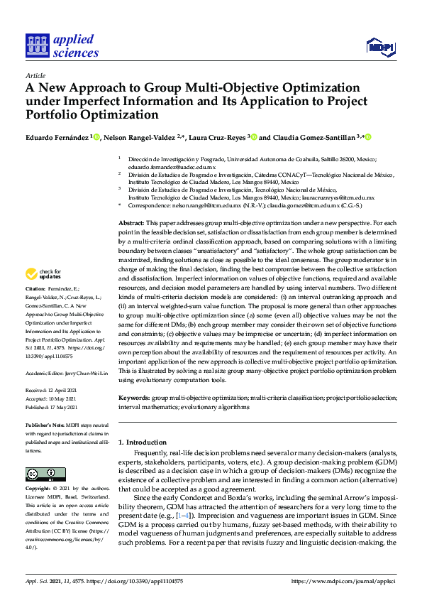 (PDF) A New Approach to Group Multi-Objective Optimization under ...
