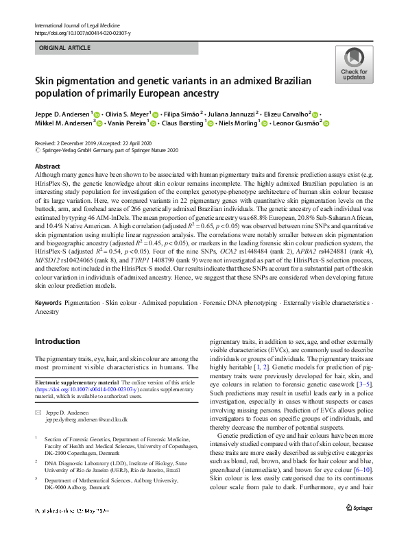(PDF) Skin pigmentation and genetic variants in an admixed Brazilian ...