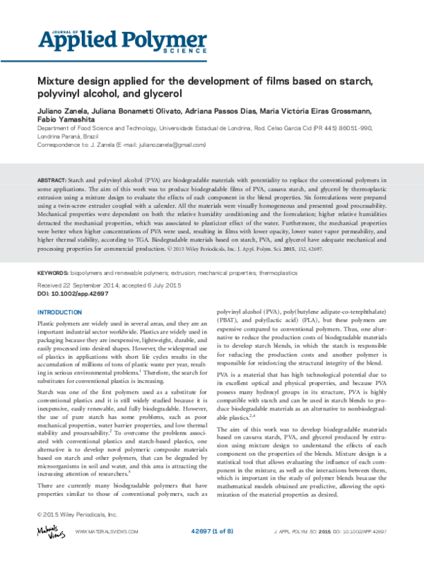 (PDF) Mixture design applied for the development of films based on ...