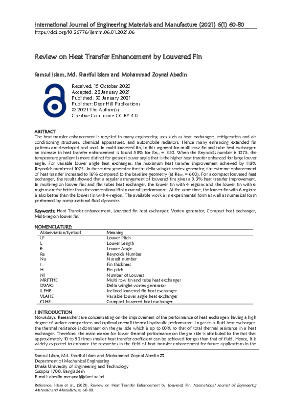 (PDF) Review on Heat Transfer Enhancement by Louvered Fin