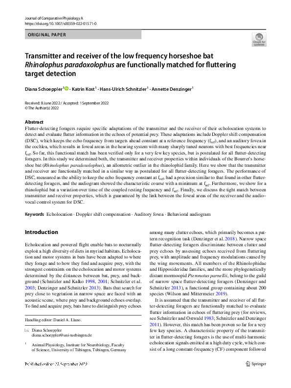 (PDF) Transmitter and receiver of the low frequency horseshoe bat ...