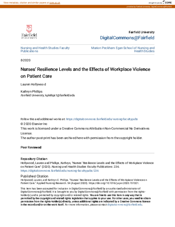 (PDF) Nurses' resilience levels and the effects of workplace violence ...