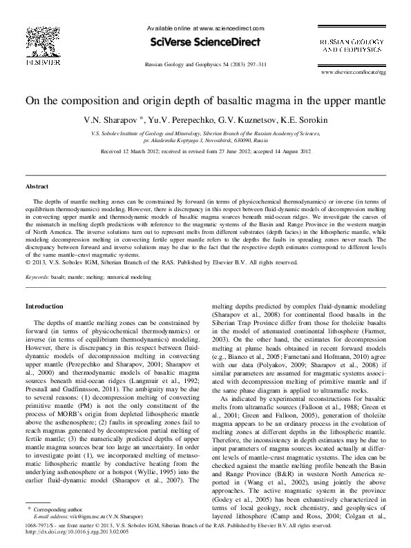 (PDF) On the composition and origin depth of basaltic magma in the ...