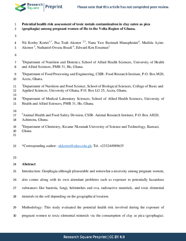 (PDF) Potential health risk assessment of toxic metals contamination in ...
