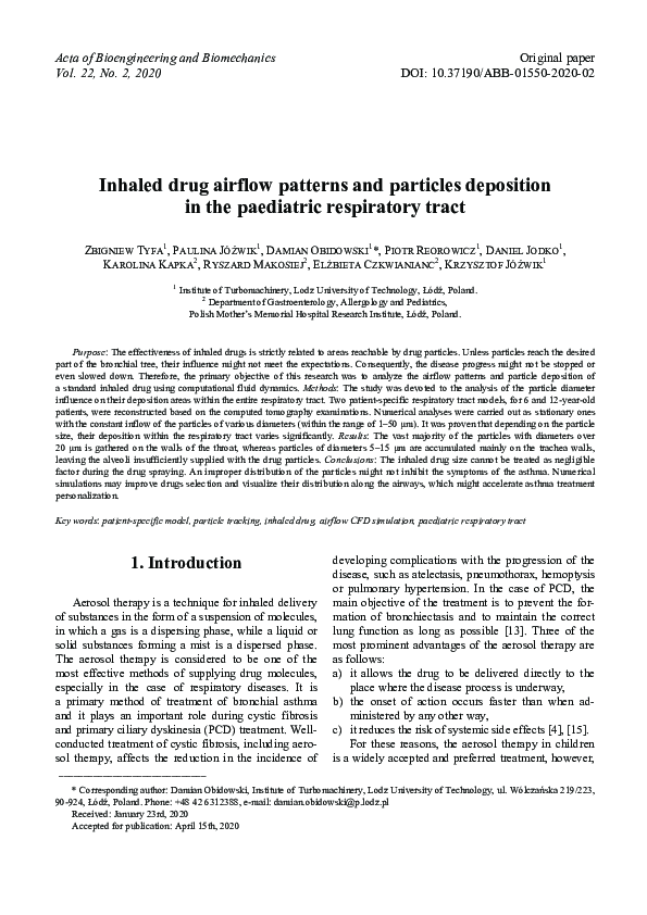 (PDF) Inhaled drug airflow patterns and particles deposition in the ...