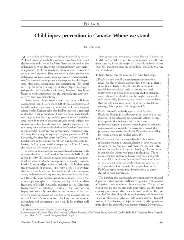 (PDF) Child injury prevention in Canada: Where we stand