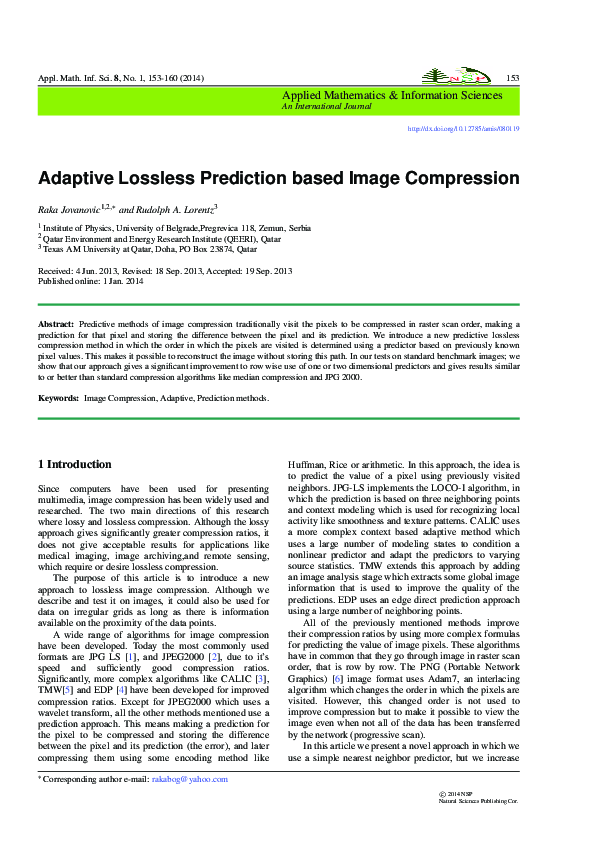 (PDF) Adaptive Lossless Prediction based Image Compression