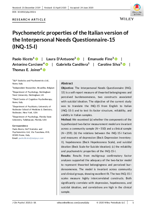(PDF) Psychometric Properties of the Italian Version of the Assessment ...