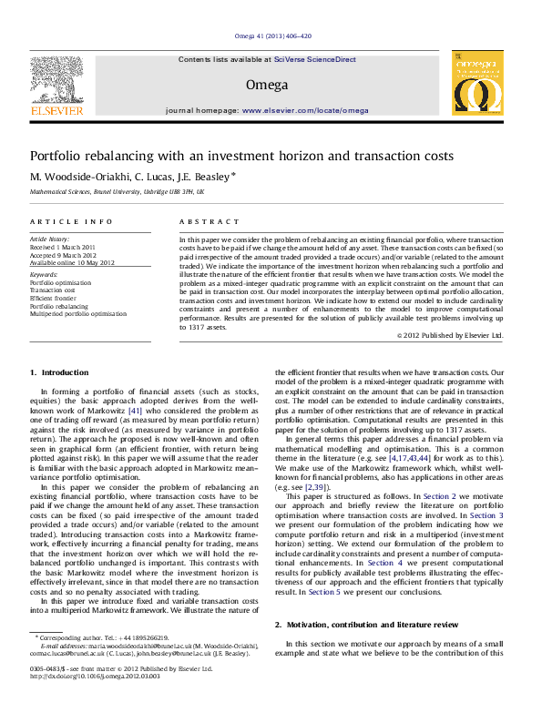(PDF) Portfolio rebalancing with an investment horizon and transaction