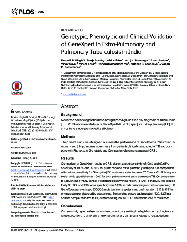 (PDF) Genotypic, Phenotypic and Clinical Validation of GeneXpert in ...