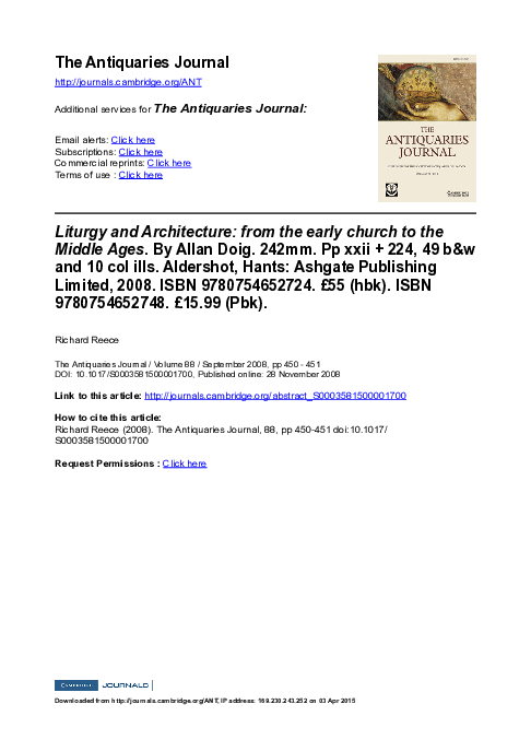 (PDF) Liturgy and Architecture: from the early church to the Middle ...