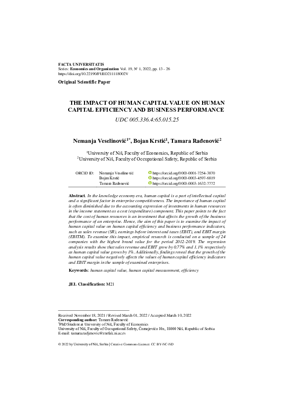 (PDF) The Impact of Human Capital Value on Human Capital Efficiency and ...