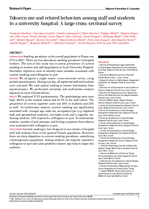 (PDF) Tobacco use and related behaviors among staff and students in a ...