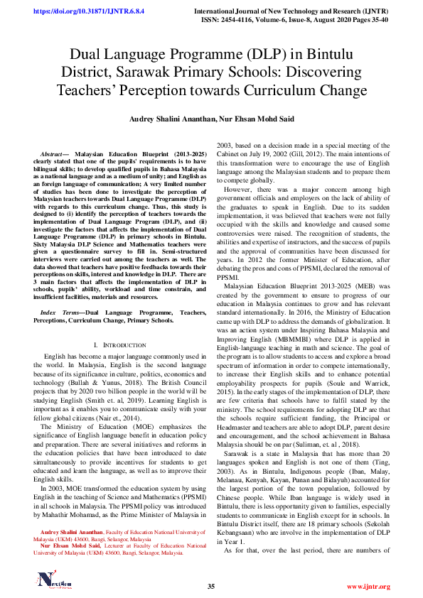 (PDF) Dual Language Programme (DLP) in Bintulu District, Sarawak ...