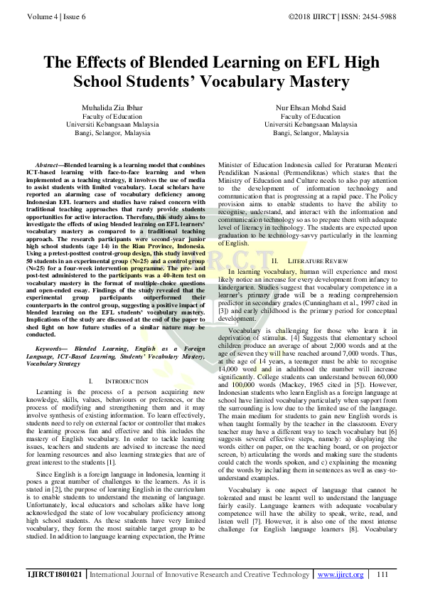 (PDF) The Effects of Blended Learning on EFL High School Students ...