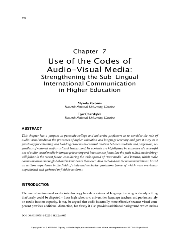 (PDF) Use of the Codes of Audio-Visual Media