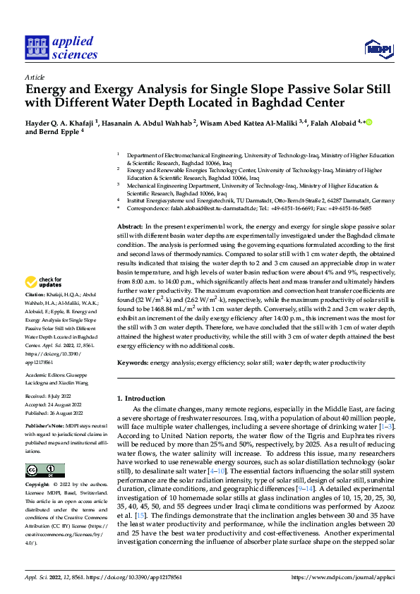 (PDF) Energy and Exergy Analysis for Single Slope Passive Solar Still ...