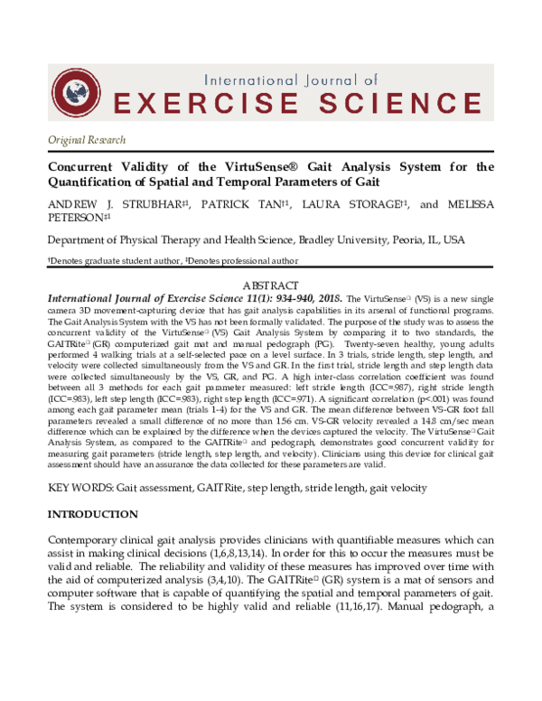(PDF) Concurrent Validity of the VirtuSense® Gait Analysis System for ...