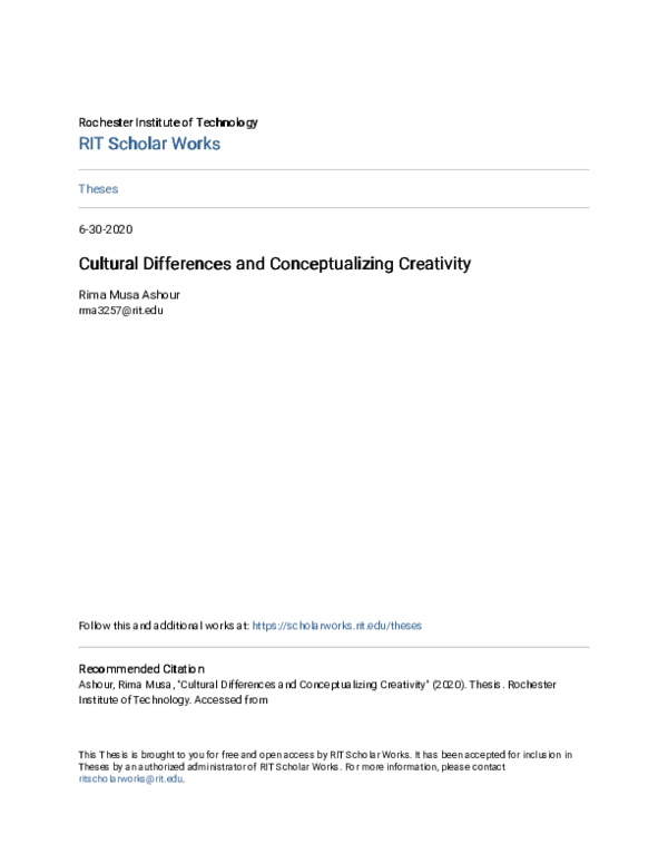 (PDF) Cultural Differences and Conceptualizing Creativity