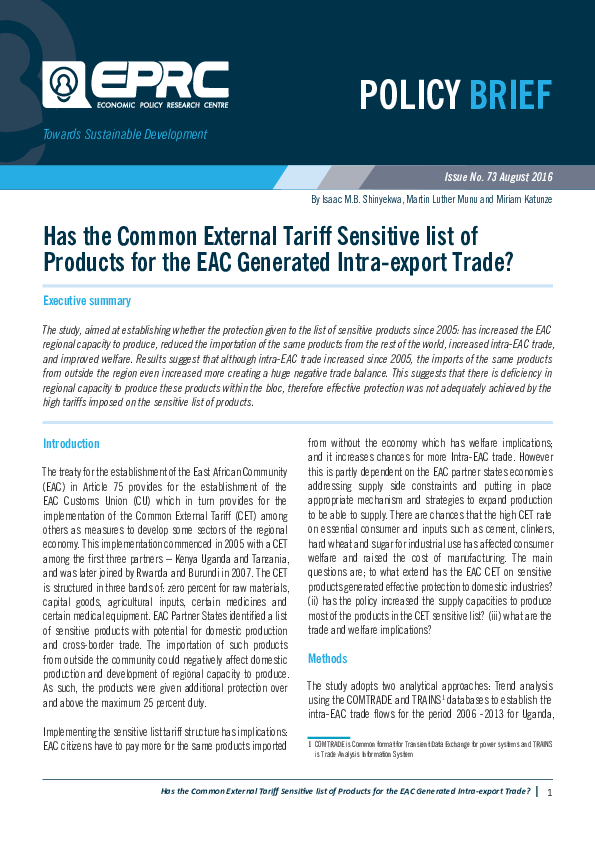 (PDF) Has the CETS list of products for the EAC generated intra-export ...