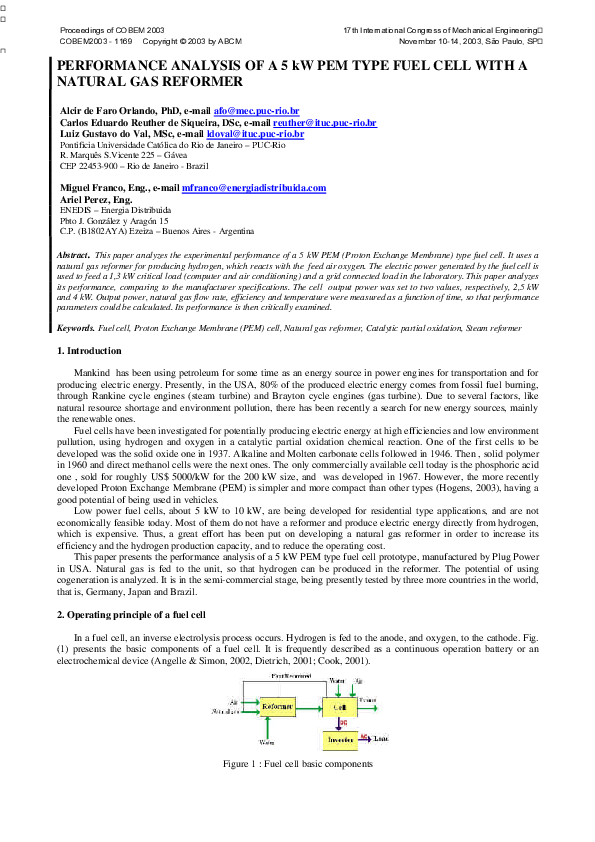 (PDF) PERFORMANCE ANALYSIS OF A 5 kW PEM TYPE FUEL CELL WITH A NATURAL ...