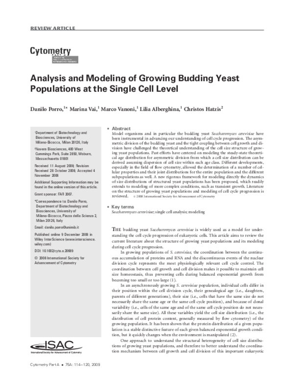 (PDF) Analysis and modeling of growing budding yeast populations at the ...