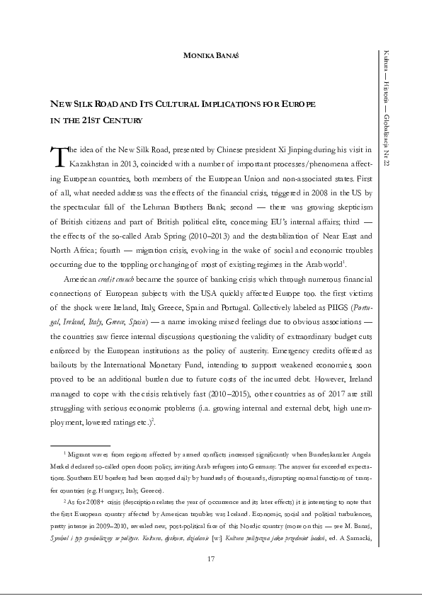 (PDF) New Silk Road and its cultural implications for Europe in the ...