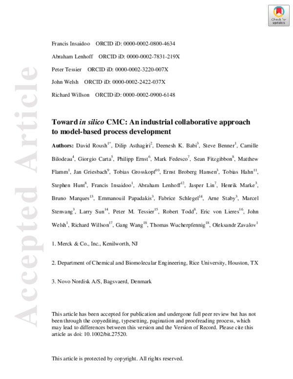 (PDF) Toward in silico CMC: An industrial collaborative approach to ...