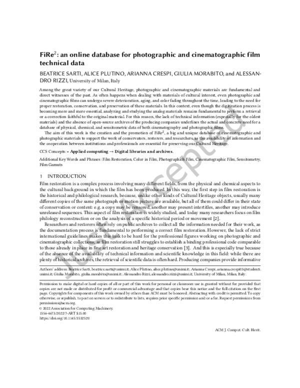 (PDF) FiRe 2 : an online database for photographic and cinematographic ...